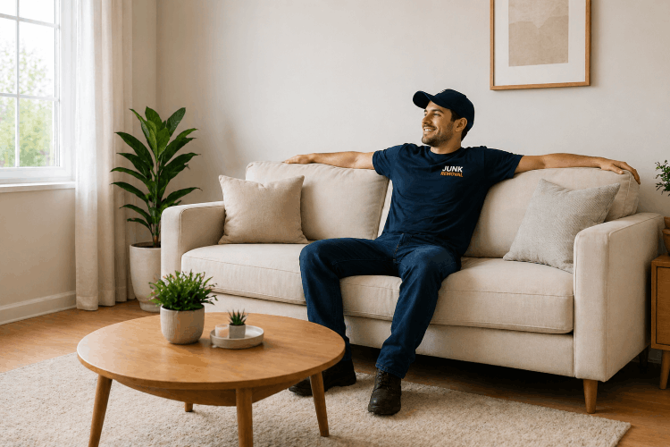 homeowner relaxing after house cleanout service in Pueblo Colorado