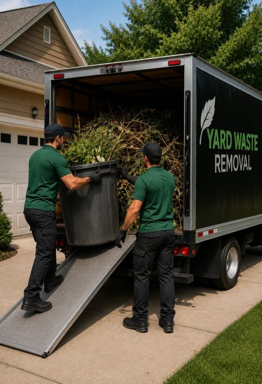 Yard waste removal crew loading outdoor debris into truck in Pueblo CO